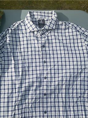 johnnie-O Blue and White Plaid Button-Down Shirt